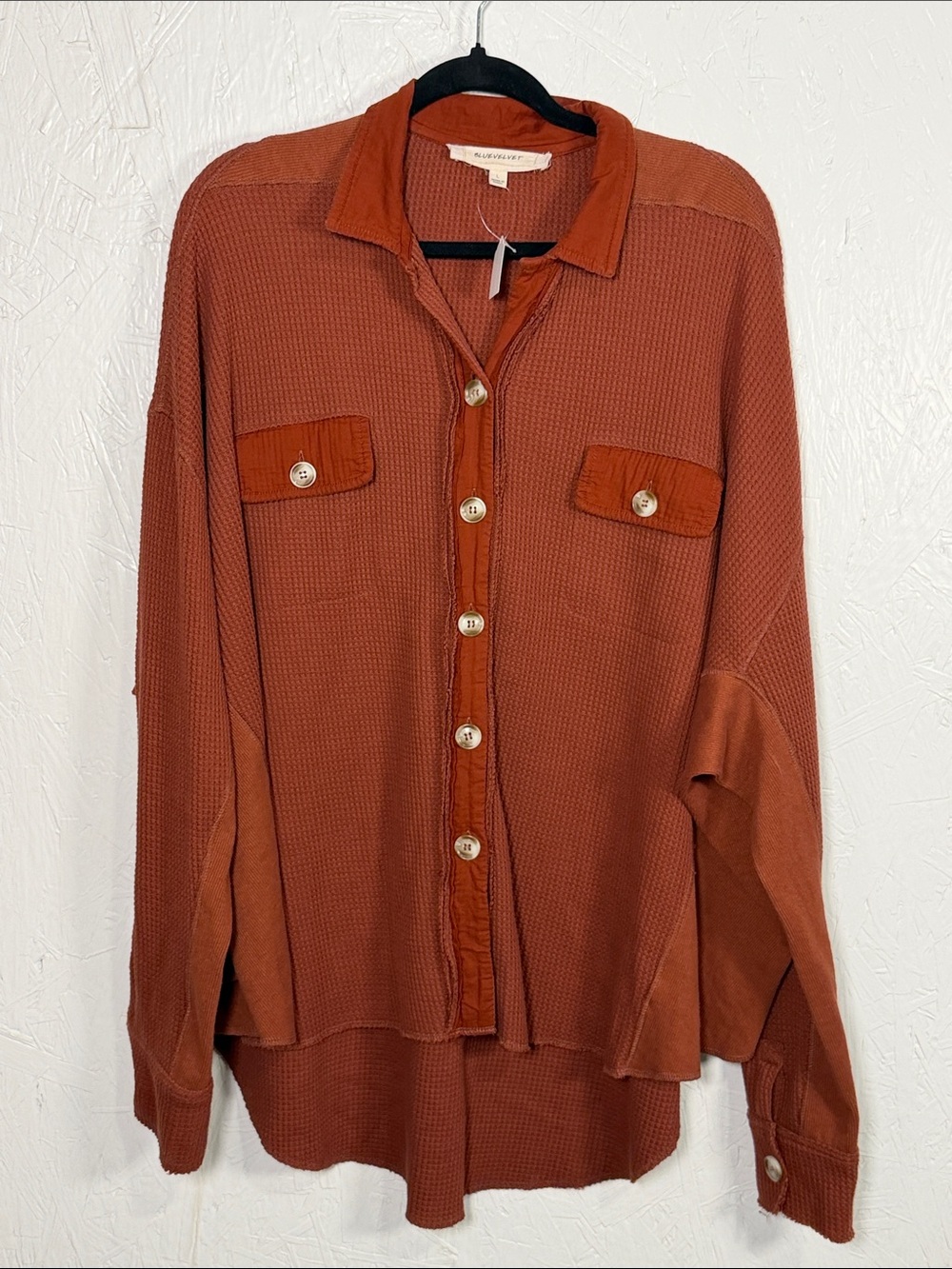 Flowy Waffle Tunic Shirt in Rust
